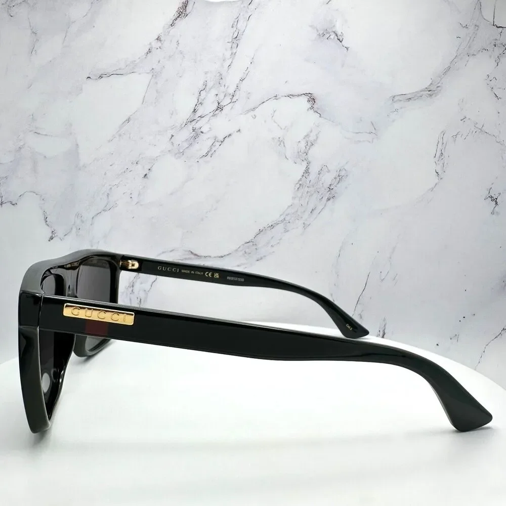 New GUCCI Sunglasses Black Square Aviator Gold Plate Engraved Logo Web Arm GUCCI - Picture 5 of 16